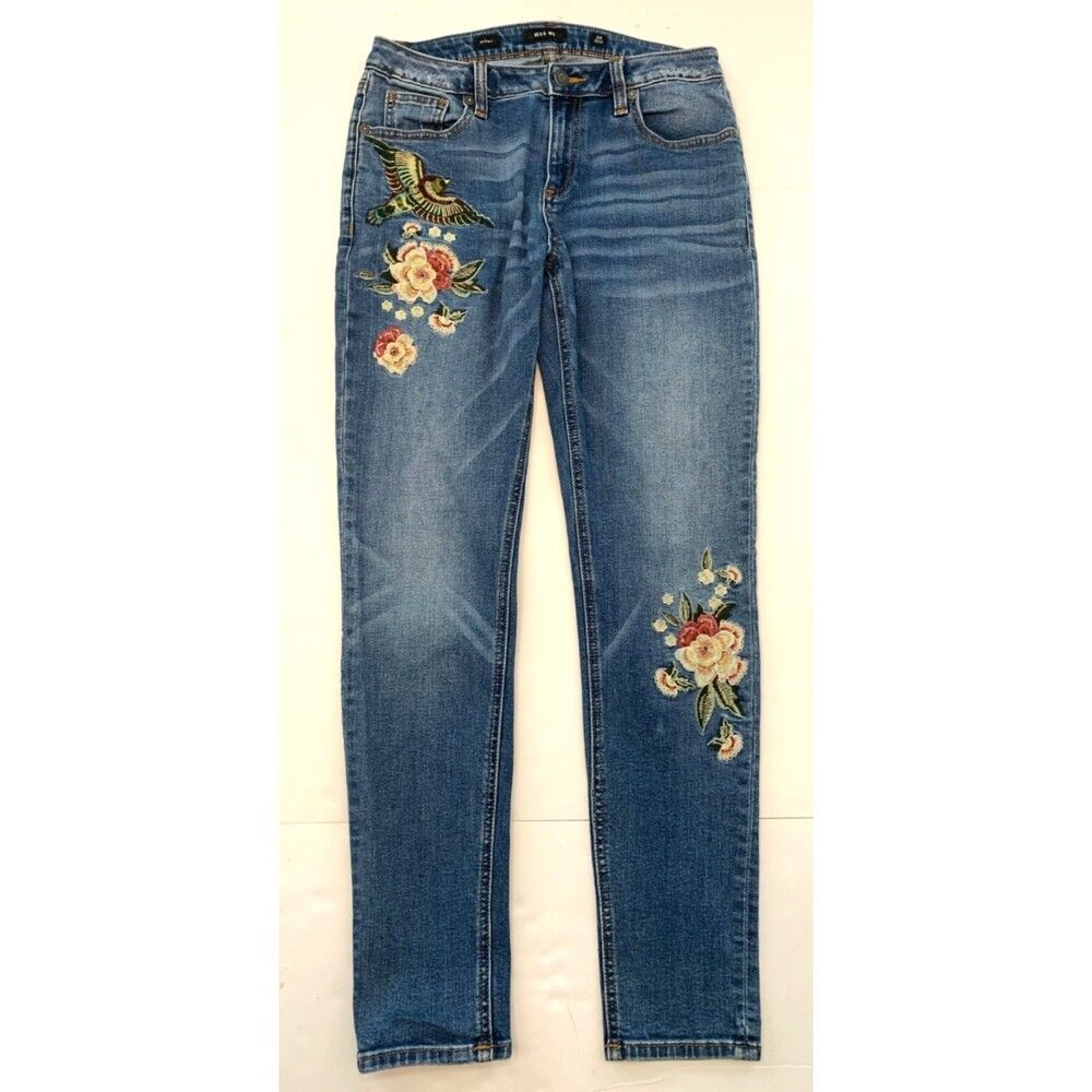Miss Me Jeans Womens 28 Mid Rise Embroidered Skinny Stretch Embellished Denim